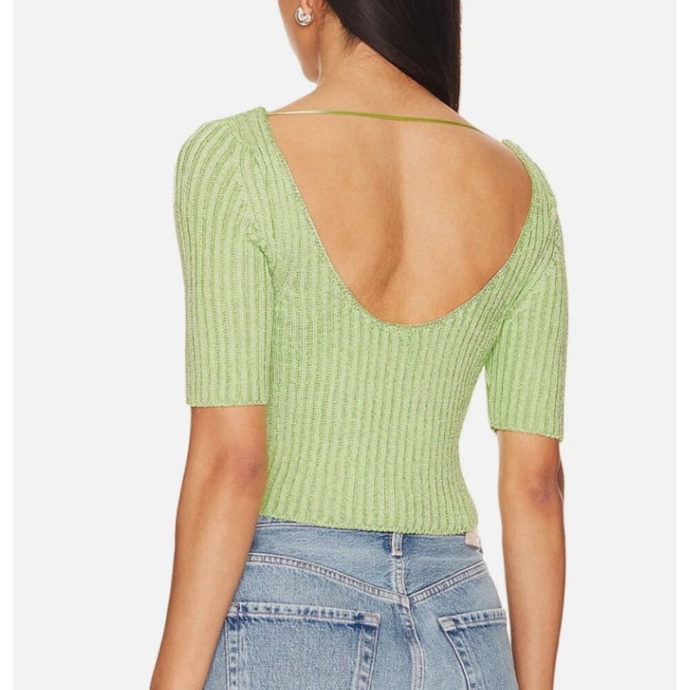 FREE PEOPLE TOP WOMENS LARGE SAN LUCAS STRETCH KNIT CROP PULLOVER SWEATER GREEN - Picture 3 of 13